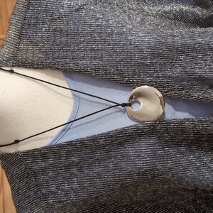 NWT J. JILL Shiny Silver Circle Disc Pendant Necklace w/ Black Adjustable Cord